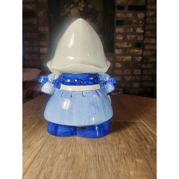 Vintage Ceramic Dutch Girl Cookie Jar Hand-Painted Blue & White Kitchen Decor - Picture 4 of 9